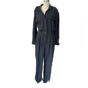 Vintage COLORAYONS Black Jumpsuit 1970/80s shirt style crop leg one piece size 8